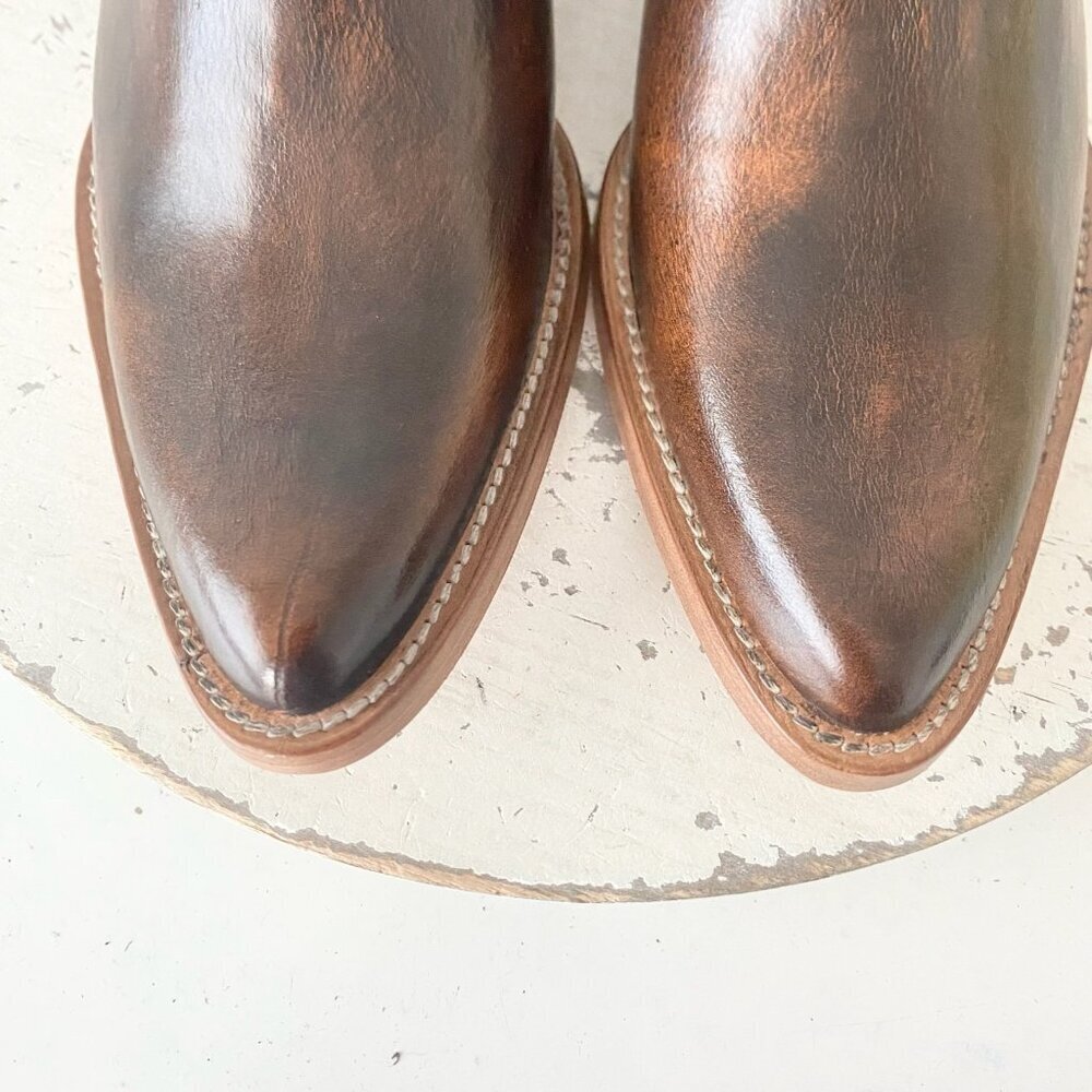 Womens Western Cowboy Ankle Boots 7.5 Brown Cowgirl Short Ankle Boot Pointed Toe - Picture 6 of 11